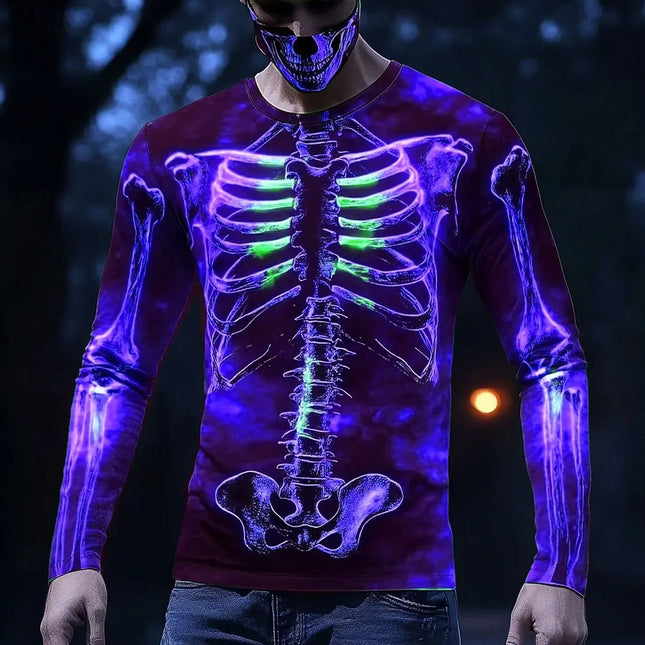 Camisetas de manga larga con estampado de esqueleto de Halloween para hombre, ropa de calle gótica, casual, para fiesta de Halloween, otoño invierno 2025