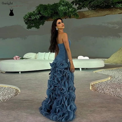 Inright Customized Charming Luxury Strapless Backless Dresses A-line Pleat Ruched Evening Dresses Floor-Length Dresses Wedding