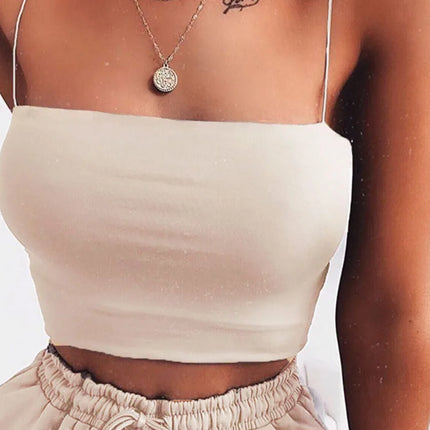 2024 New Fashion Women Spaghetti Strap Crop Top Sexy Bodycon Sleeveless Cami Tube Top Basic Plain Camisole