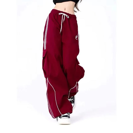 Y2K Black Striped Women Cargo Pants Korean Fashion Wide Leg Baggy Trousers Streetwear Autunm Harajuku Hip Hop Oversized Loose