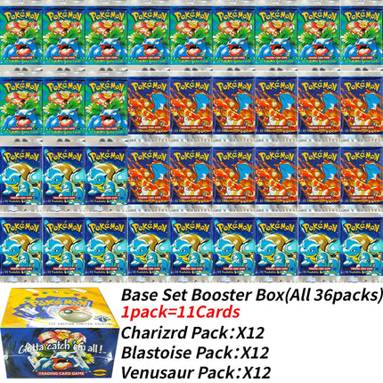 PKM Base Set Booster Box 1999 1st Edition Proxy Game Cards Packs WOTC Sealed Blue Wing Charizard Blastoise Venusaur Packs Toys