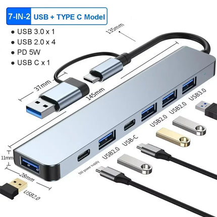 USB-C Hub 8In1 7in2 7in1 USB-C 3.1 To 4K HDMI Adapter with RJ45 SD/TF Card Reader PD Fast Charge for MacBook - product image