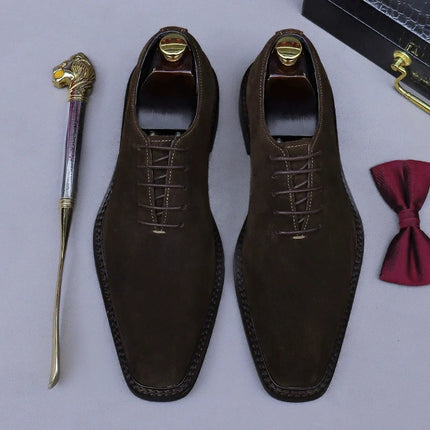 Men Suede Oxford Wedding Dress Party Shoes Brown Black Genuine Leather Casual Handmade Footwear For Men