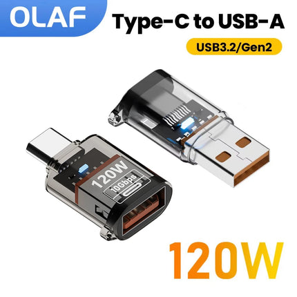 Olaf 120W USB-C To USB A OTG Adapter USB 3.2 to USB-C Fast Charging Connector For iPhone 15 16 MacBook iPad Huawei - product