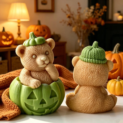 3D cute Halloween Silicone Candle Mold-Pumpkin Bear Mummy Piggy Ghost Mold Soap Plaster Resin Handmade Home Decoration