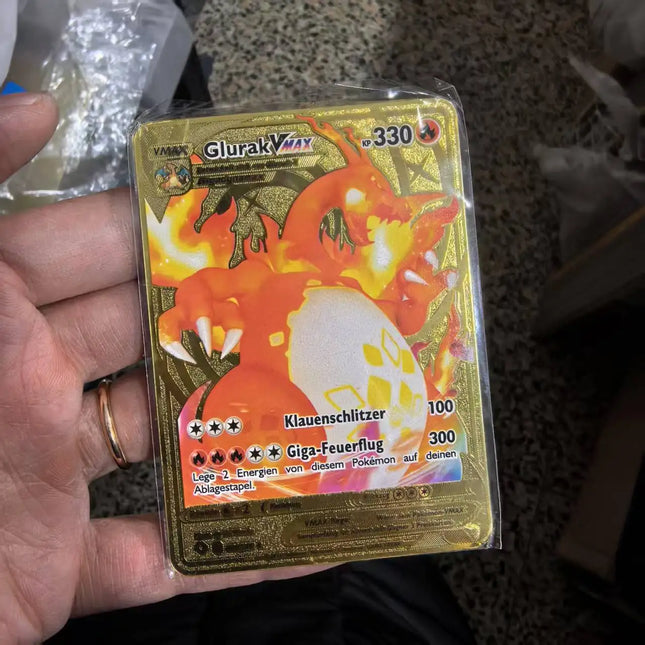 Pokemon Metallkarten auf Deutsch Terakristall Pikachu Arceus Glurak DIY Sammelblitzkarte Anime Cartoon Geschenk