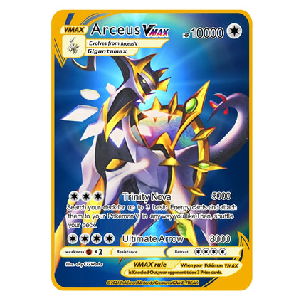 2026 NEW Pokemon Metal Card 10000 Points Arceus Charizard Super Card Golden English Mewtwo Vmax GX EX Anime Collection Card Gift