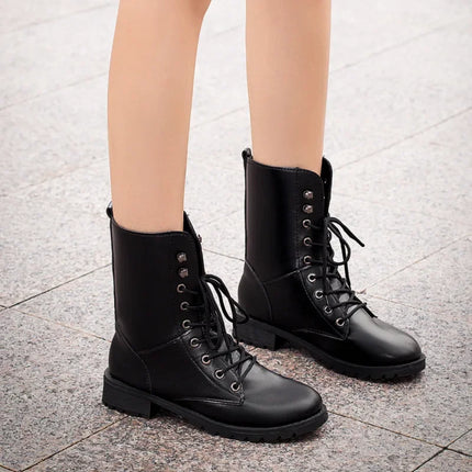 2025 New Lace-up Women's Motorcycle Boots Women British Style Ankle Boots Gothic Punk Low Heel Classic Boot Female Shoes