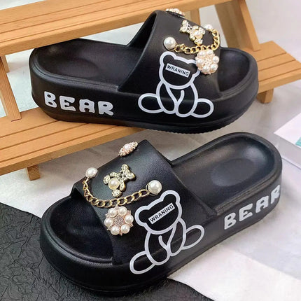 New Thick-Soled Slippers for Women, Made of Eva Material, Ultra-Light, Soft and Comfortable, Slip-On Slippers for Outdoor Wear, Cute Golden Bear Set, Beach Sandals
