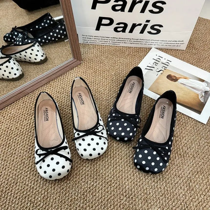 Spring Butterfly-knot Women Dot Ballet Flats Comfort Shallow Square Toe Slip on Shoes Ladies Eelgant Dress Mary Jane Shoes