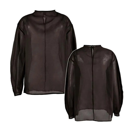 Chic Long Sleeve Mesh Blouse Half-high Collar O Neck Gauze Blouse See Through Cropped Blouse Lady Daily