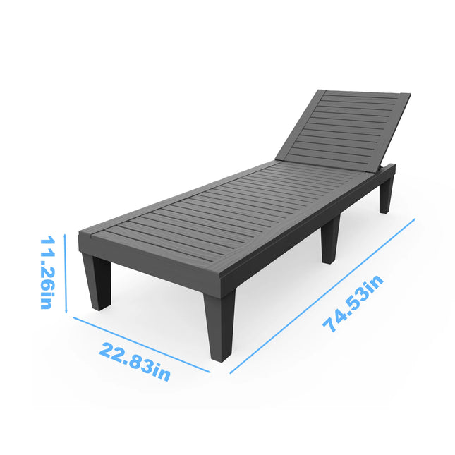 Indoor & Outdoor Plastic Chaise Lounge Chair, Adjustable Backrest Weather Resistant Patio Sun Lounger for Poolside Garden Backyard