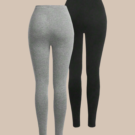 Two Piece Women Solid High Waist Leggings Sexy Elastic Waist Casual Yoga Pants at all seasons