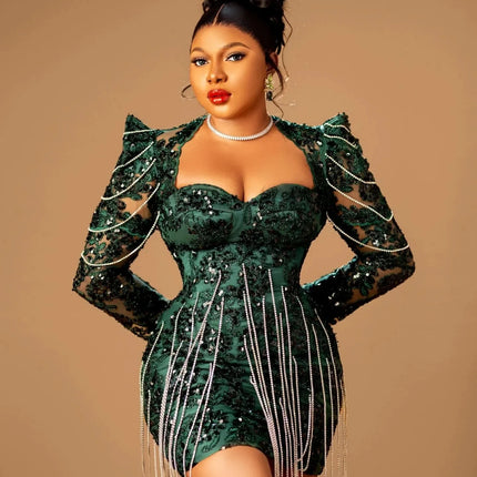Mermaid Crystal Stickers Tassel African Women's Ball Dress Sexy Sweetheart Birthday Party Formal Occasion Dress Customized