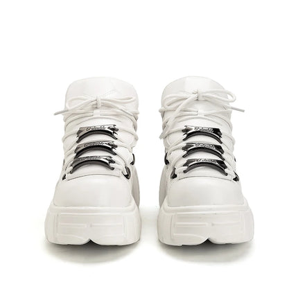 2026 New Brand Punk Style Women Shoes Lace-up heel height 6CM Platform Shoes Woman Rock Boots Metal Decor Woman Sneakers