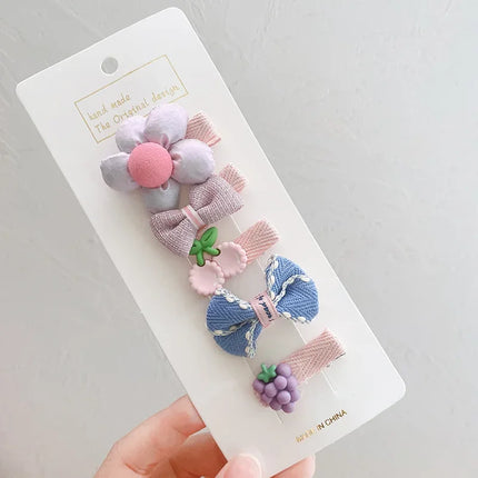 5pcs/set Baby Girls Cute Princess Hairpins Headband Bow Flower Korean Hair Pins Clips for Children Mini Soft Kids Accessories