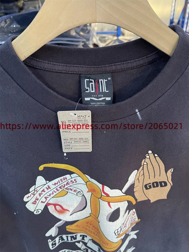 Washed Saint T-Shirt Herren Damen Beste Qualität T-Shirt Oberteile Vintage T-Shirt