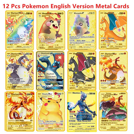 English Version Pokemon Metal Card Anime Figure Pikachu Charizard Mewtwo Battle Trading Game Collection Cards Model Toy Gifts