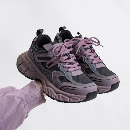 Silver Dad Shoes Unisex Foot Slimming Campus Sports Sneakers Breathable Lightweight Rubber Sole Round Toe Sports Running Shoes