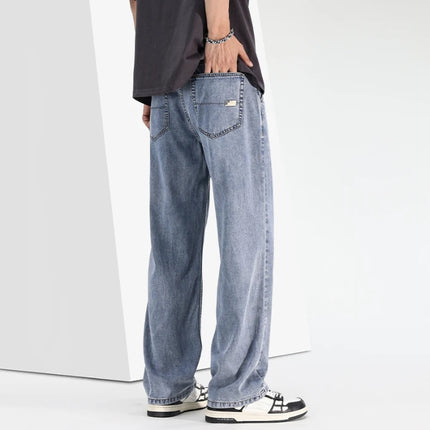2026 Spring/Summer New Ice Silk Loose Denim Fashionable Sports Casual Pants for Men, Loose and Droopy Wide-Leg Pants