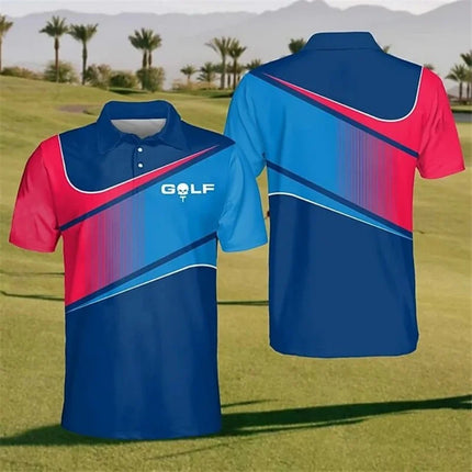 Fun Colorful Golf Pattern Polo Shirt For Men Stripe Grid 3D Print Tees Summer Casual Street Short Sleeve Loose T-Shirt Lapel Top