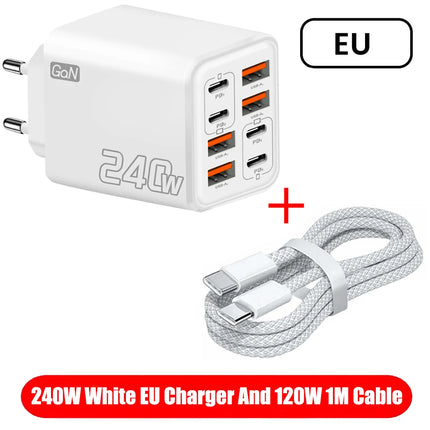 8 in 1 GaN USB-C Desktop Charger 240W Fast Charge Phone Adapter USB-C Cable For iPhone Samsung Xiaomi EU/US/UK - product imag