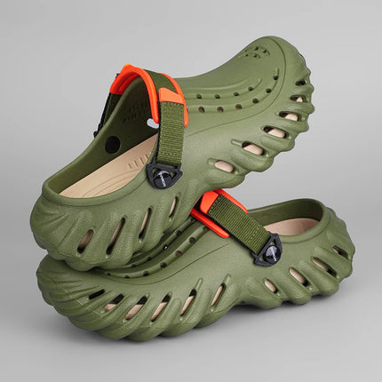 Brand Men's Slip-on Shoes - Soft and Comfortable Holey Shoes Outdoor Waterproof Heightening Cool Shoes EVA Driving Shoe