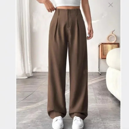 Draped High Waisted Wide Leg Pants Office Casual Suit Trousers Versatile Spring Autumn