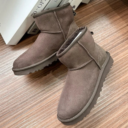 Women Natural Sheepskin Ultra Mini Snow Boots New Design Classic Sheep Fur Wool Lace up Ankle Boot Leather Winter Warm Men Shoes