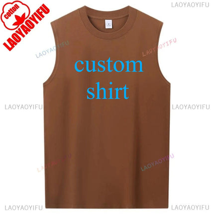 220g Customize Your custom Adult Sleeveless Cotton Men Vest Tshirt Tops Fashion Summer Trend DIY Tee Man Streetwear Men Clothing