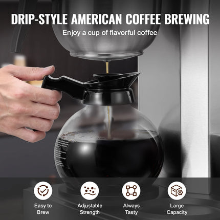SucceBuy 12 Cups Commercial Drip Coffee Maker Coffee Maker Machine with 3 Glass Carafes 3 Warmer Plates Stainless Steel for Cafe