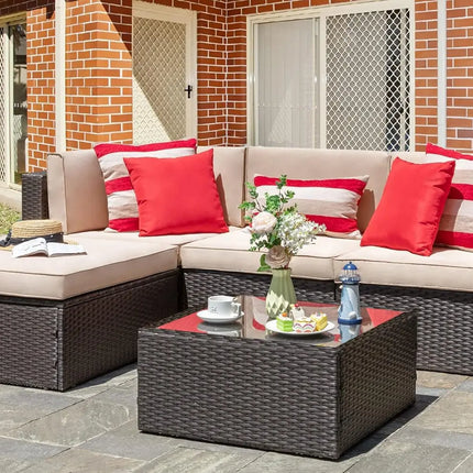Customized 5Pcs All Weather Wicker Patio Sofa Set Outdoor Rattan Sectional Small Leisure Furniture Seating Couch For Backyard Ga