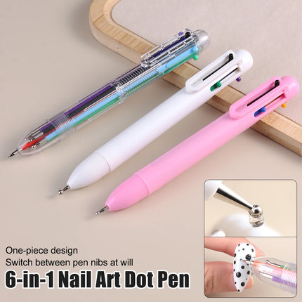 6-In-1 Dotting Pen for Nail Art, Featuring a Ballpoint Design with Size Markers And a Pressing Tip, Ideal for Nail Painting