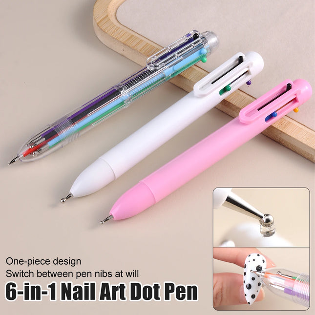6-In-1 Dotting Pen for Nail Art, Featuring a Ballpoint Design with Size Markers And a Pressing Tip, Ideal for Nail Painting