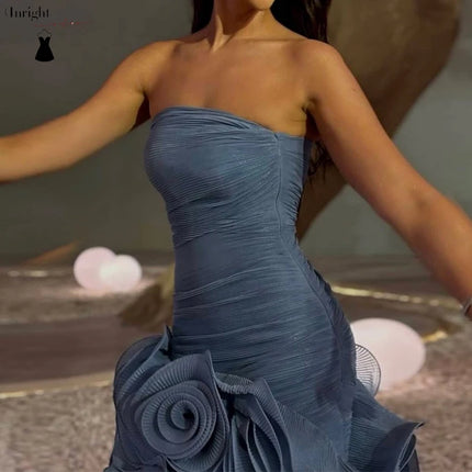 Inright Customized Charming Luxury Strapless Backless Dresses A-line Pleat Ruched Evening Dresses Floor-Length Dresses Wedding