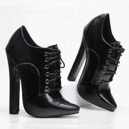 6 Inch High Heel Shoes Lace Up Pointy Toe Unisex Fetishheels Vintage Drag Queen Pump