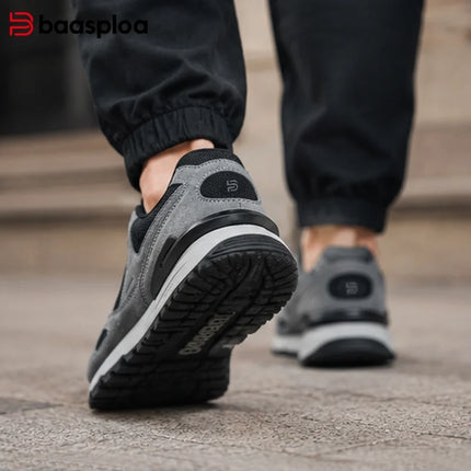 Baasploa Men Casual Walking Shoes Leather Upper Fashion Sneakers Comfort Daily Wear Lifestyle Footwear Classic Sport Shoes