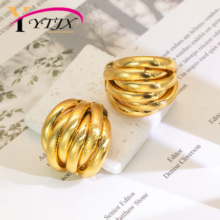 YTJX 2026 New Goth Multi Layer Earrings Textured Intersecting Knot Earrings For Women C-Shaped Earrings Fashion Office Jewelry