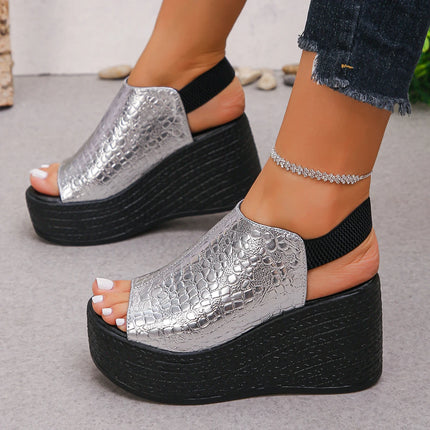 2026 New Women's Solid Color Waterproof Platform Wedge Heel Open Toe Sandals Summer Fashion Fish Mouth Outdoor Casual Sandals