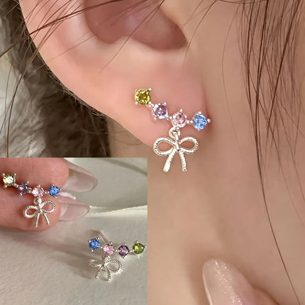 PANJBJ 925 Sterling Silver Bow Knot Earring for Women Texture Tassels Sweet Romantic Korean Jewelry Gift Dropshipping