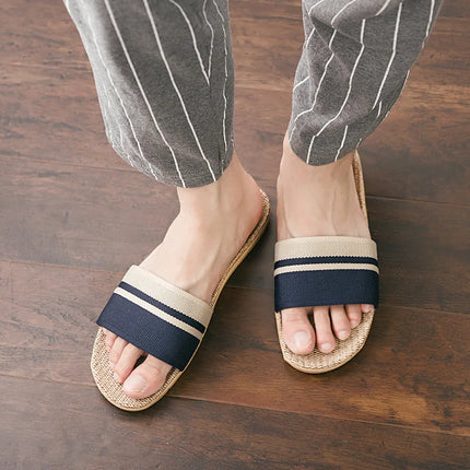 Summer Linen Slippers Non-Slip Breathable Shoes Universal Open-Toe Home Sandals For All Seasons