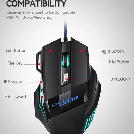 Gaming Mouse RGB Backlit Ergonomic Game Mice 7D Esports Wired Mouse Computer Mouse for Laptop PC Desktop Gamer - product imag