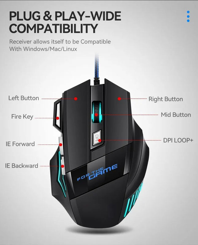 Gaming Mouse RGB Backlit Ergonomic Game Mice 7D Esports Wired Mouse Computer Mouse for Laptop PC Desktop Gamer - product imag