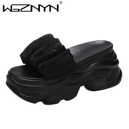 Women Summer Chunky Sandal Platform Slippers 9CM High Heels Ladies Hollow Out Slides Beach Flip-Flop Woman Sandalias De Mujer