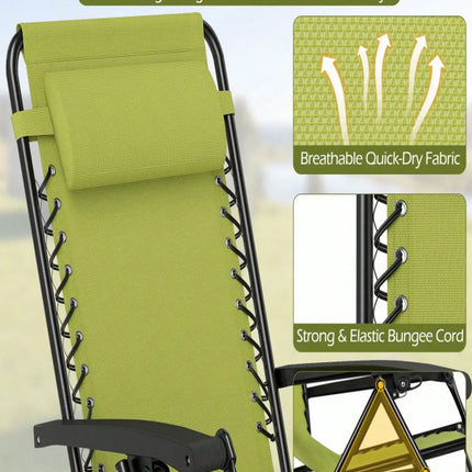 Portable Zero Gravity Chair With Cup Tray & Backrest, Lockable Reclining Anti-Gravity Lounger, Quick-Fold Outdoor Patio Recliner With Pillow, Lightweight Folding Yard Chair With Carry Handle