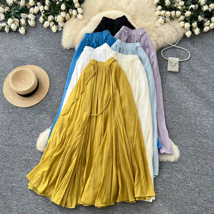 Skirts Women Mid Length Skirt A Line Elastic Waist Slim Fit Elegant Splice Y2k Streetwear Work Solid Casual Regular Summer 2026