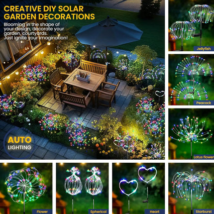 Solar Lights for Outdoor Garden 60/200/420LED Dandelion Lighting Stake Solar Firework Light for Christmas Halloween Lawn Decor