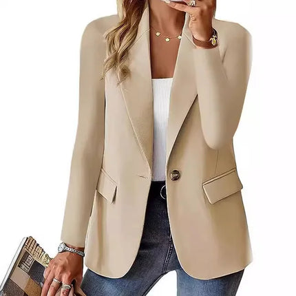 2026 New Women's Fashion Solid Button Suit Coat Lapel Long Sleeve Hatless Casual Coat/Jacket Oversized Work Office Busines