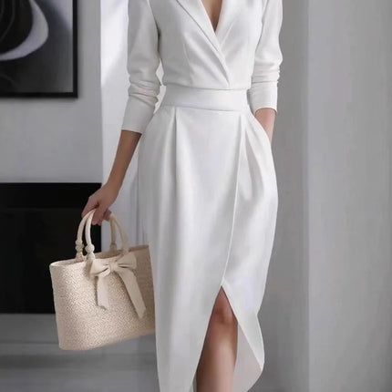 Elegant Suit Dress For Women Fashion Long Sleeve V Neck High Waist Dresses Robe Femme Casual Solid Office Women's Clothing New