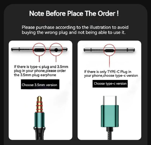 USB-C&3.5mm Headphones HiFi Bass Stereo Volume Control Headset In HD Mic Wired Earbuds For IPhone15-17/Samsung - product imag